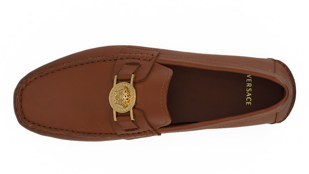  - Elegant Medusa-Embossed Leather Loafers