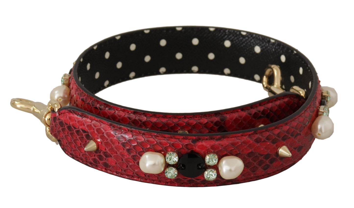 Elegant Red Python Leather Shoulder Strap