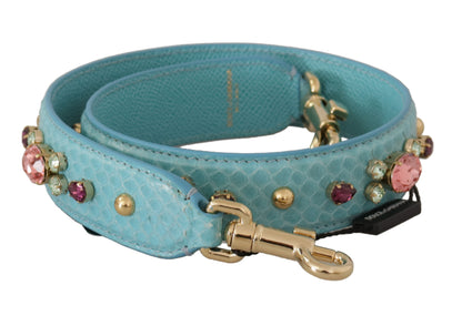  - Elegant Blue Leather Bag Strap with Gold Accents