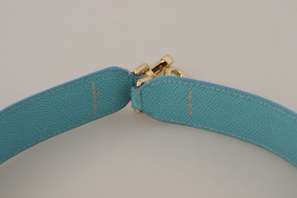  - Elegant Blue Leather Bag Strap with Gold Accents