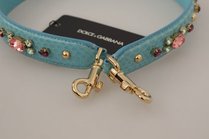  - Elegant Blue Leather Bag Strap with Gold Accents