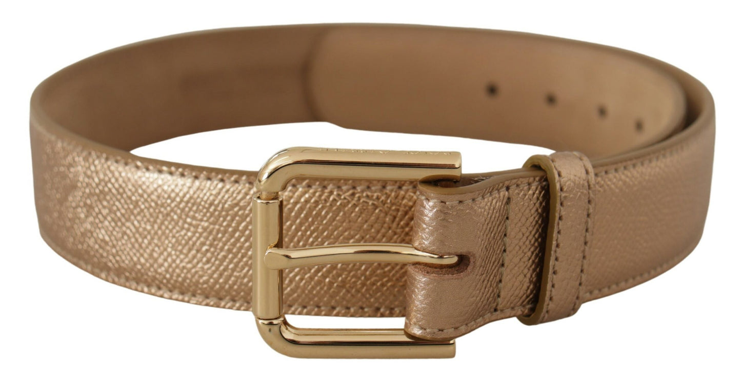 Chic Rose Gold Leather Belt with Logo Buckle - The Luxe Alliance