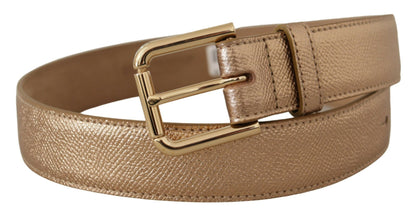 Chic Rose Gold Leather Belt with Logo Buckle - The Luxe Alliance