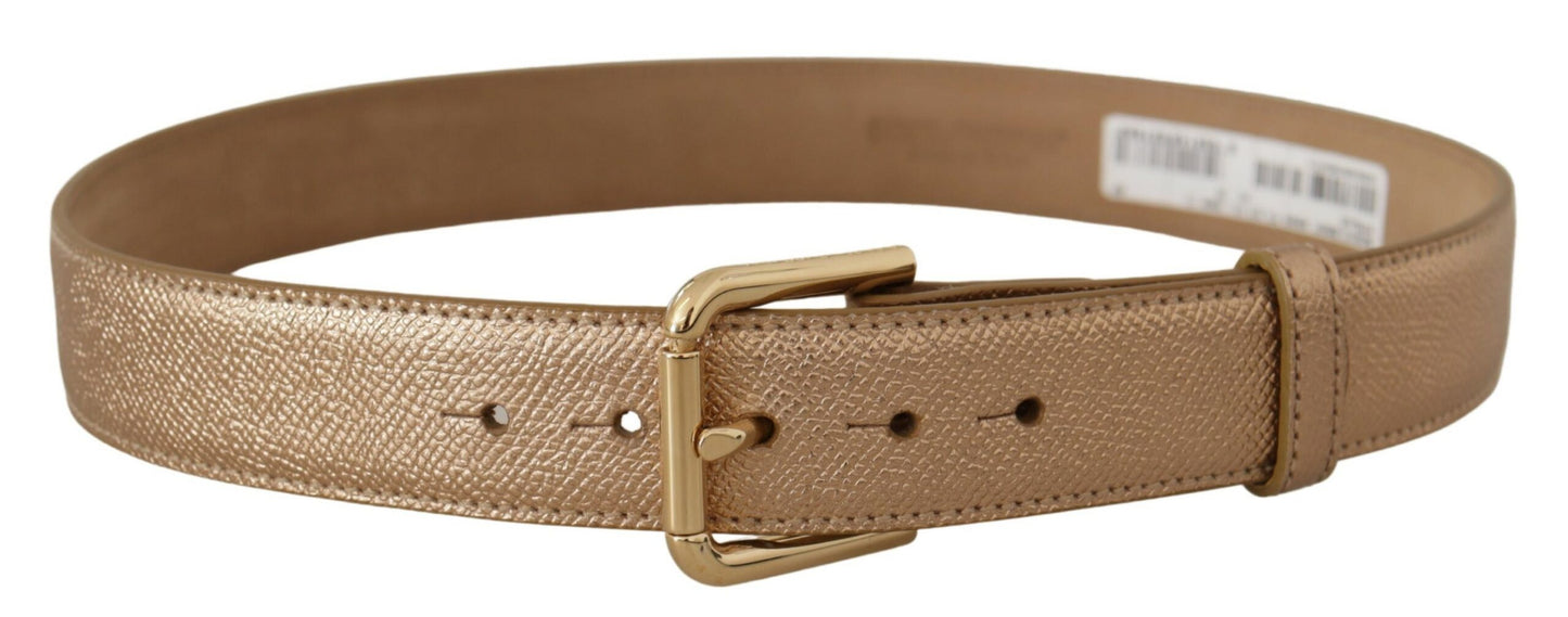 Chic Rose Gold Leather Belt with Logo Buckle - The Luxe Alliance