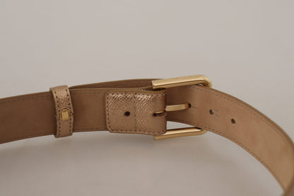 Chic Rose Gold Leather Belt with Logo Buckle - The Luxe Alliance