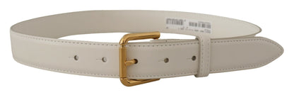  - Chic White Leather Belt with Gold Engraved Buckle