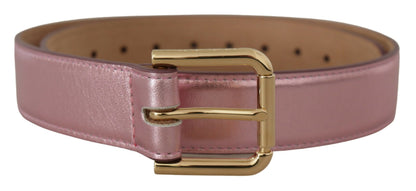  - Elegant Metallic Pink Leather Belt