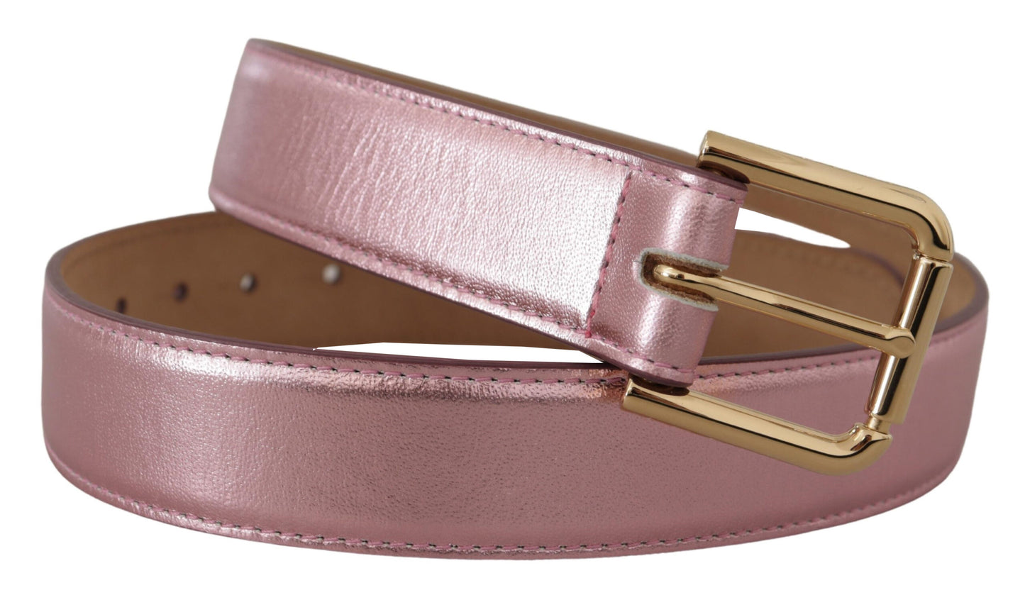  - Elegant Metallic Pink Leather Belt