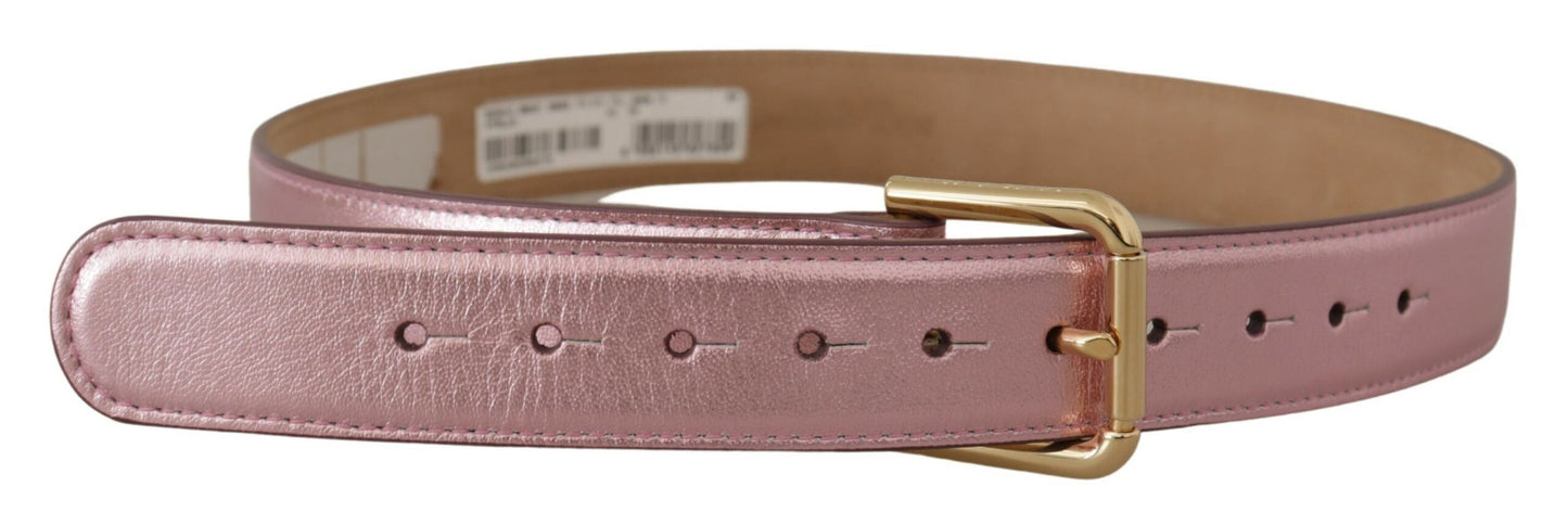  - Elegant Metallic Pink Leather Belt