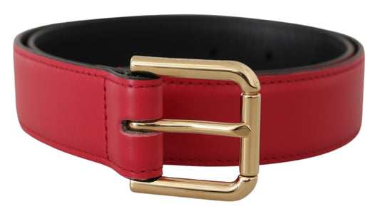  - Elegant Red Leather Belt with Gold-Tone Buckle