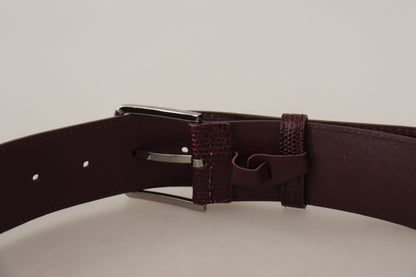  - Elegant Maroon Leather Belt with Engraved Buckle