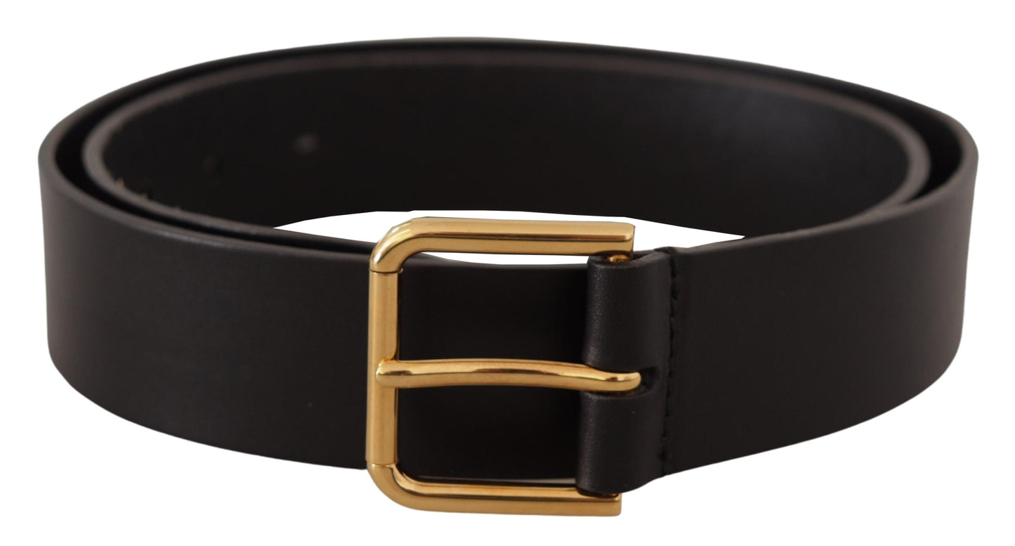  - Elegant Black Leather Belt with Gold-Tone Buckle