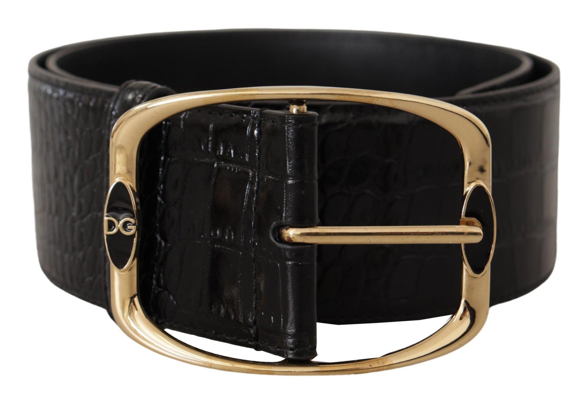 Black Crocodile Print Leather Logo Belt