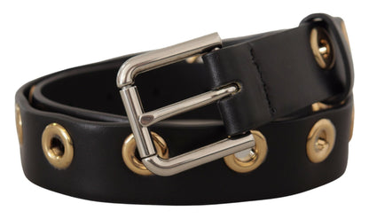  - Chic Black Leather Belt with Engraved Buckle