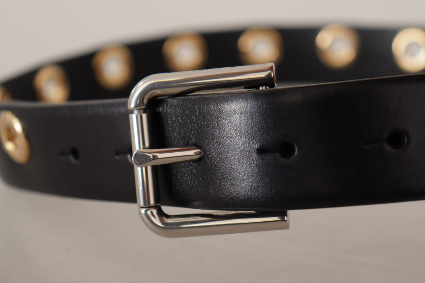  - Chic Black Leather Belt with Engraved Buckle