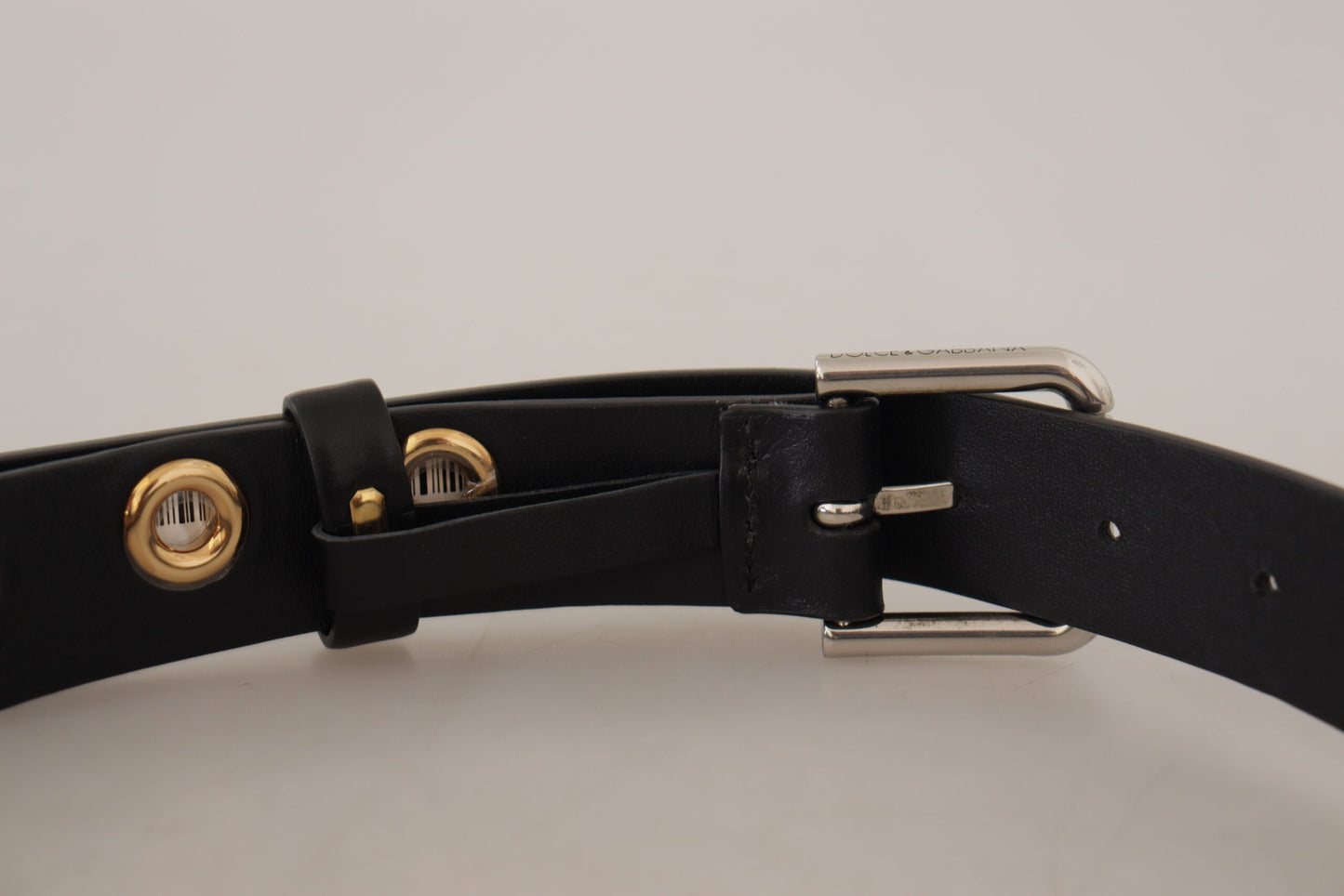  - Chic Black Leather Belt with Engraved Buckle