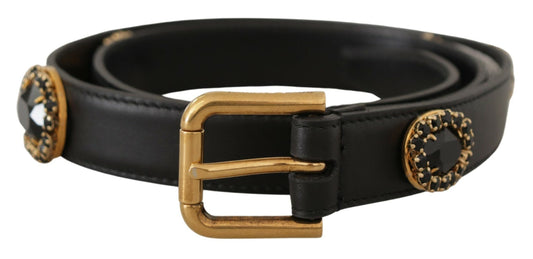  - Elegant Black Leather Logo Belt