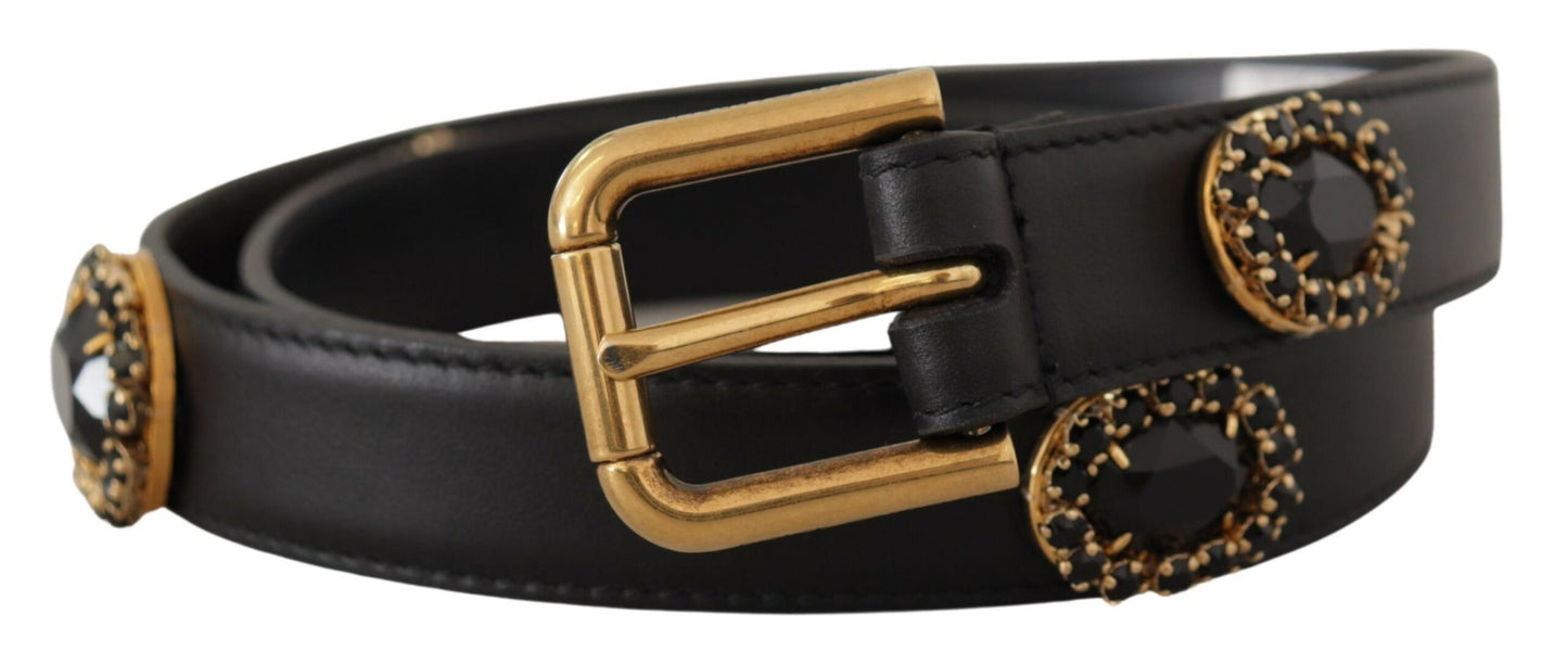  - Elegant Black Leather Logo Belt