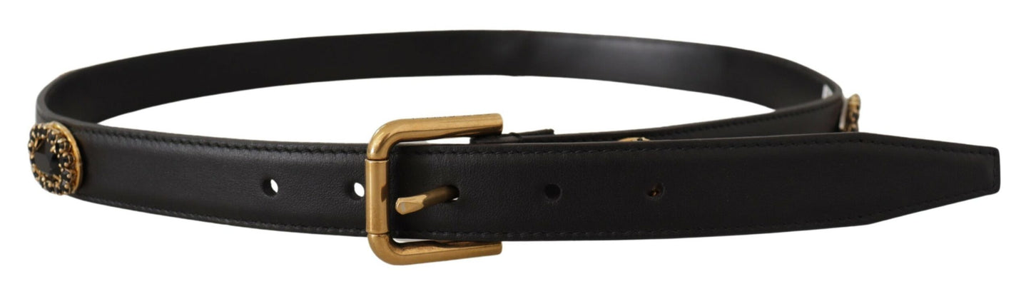  - Elegant Black Leather Logo Belt