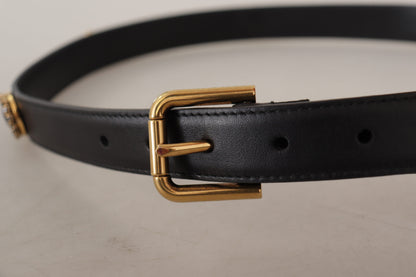  - Elegant Black Leather Logo Belt