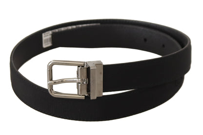  - Elegant Black Canvas & Leather Belt