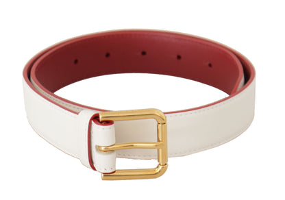  - Elegant White Leather Belt with Engraved Buckle