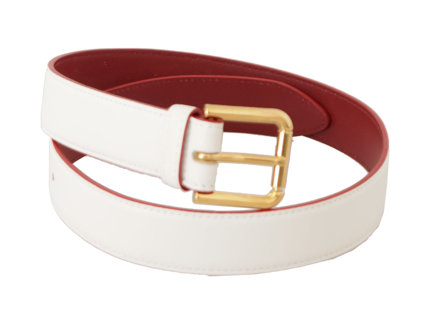  - Elegant White Leather Belt with Engraved Buckle