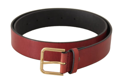  - Elegant Red Leather Belt with Engraved Buckle