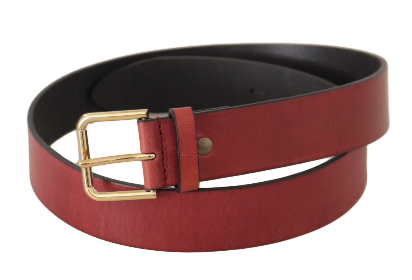  - Elegant Red Leather Belt with Engraved Buckle