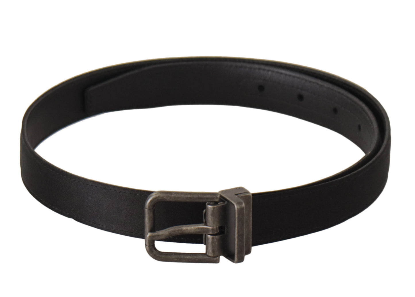  - Elegant Black Leather Belt with Metal Buckle