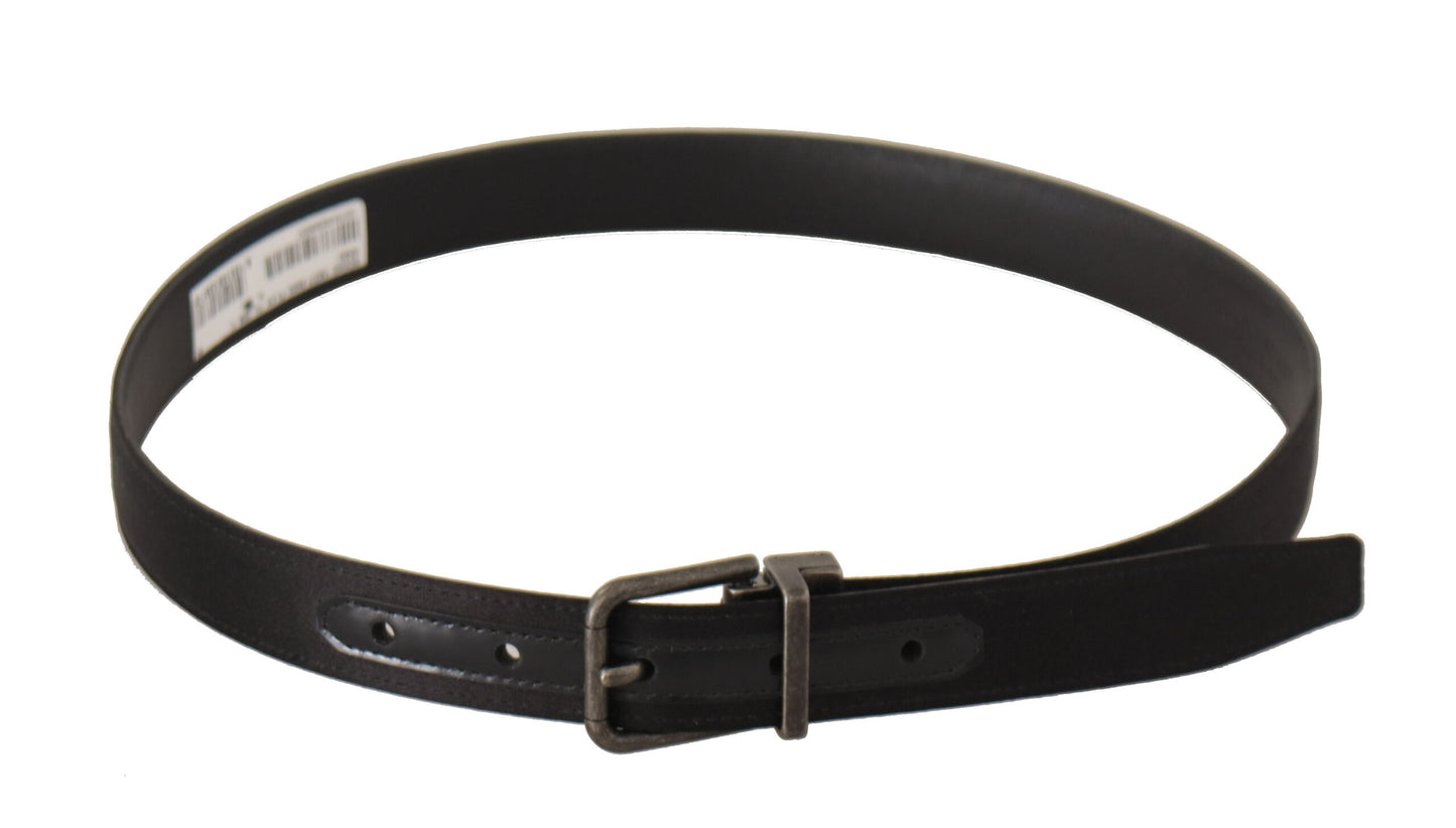  - Elegant Black Leather Belt with Metal Buckle