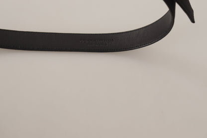  - Elegant Black Leather Belt with Metal Buckle