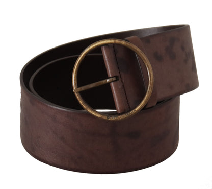  - Elegant Dark Brown Leather Belt with Logo Buckle