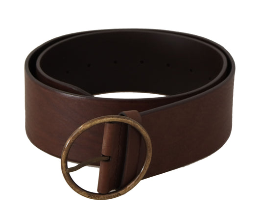  - Elegant Brown Leather Belt with Engraved Buckle