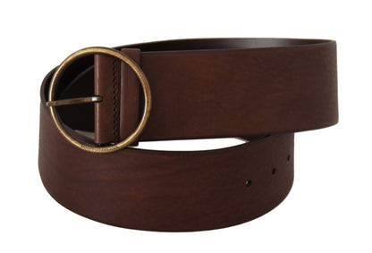  - Elegant Brown Leather Belt with Engraved Buckle