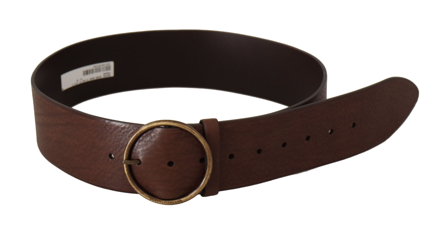  - Elegant Brown Leather Belt with Engraved Buckle