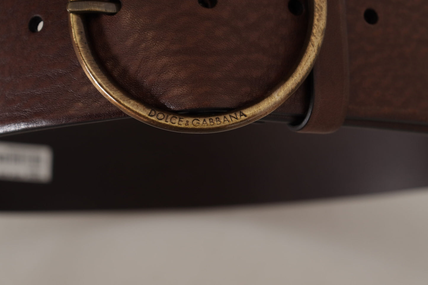  - Elegant Brown Leather Belt with Engraved Buckle