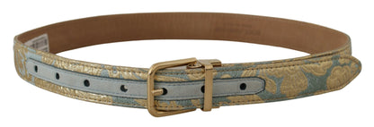  - Elegant Light Blue Leather Belt with Gold Buckle