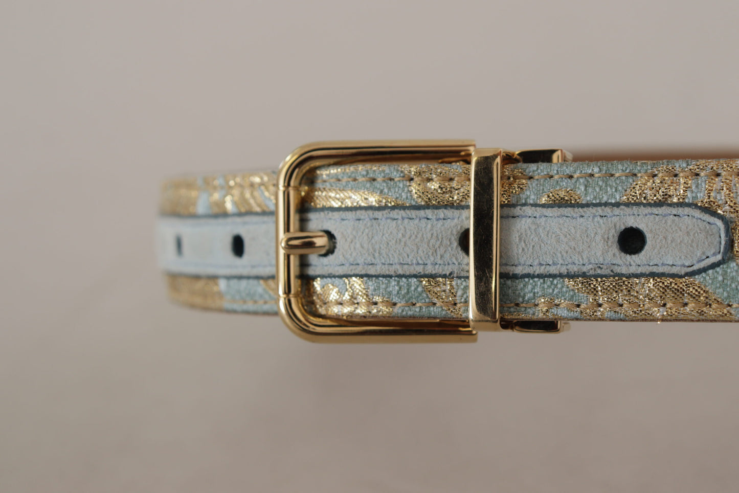  - Elegant Light Blue Leather Belt with Gold Buckle