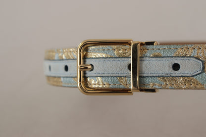  - Elegant Light Blue Leather Belt with Gold Buckle