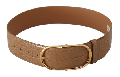  - Elegant Beige Leather Belt with Engraved Buckle