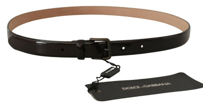  - Elegant Black Leather Logo Buckle Belt