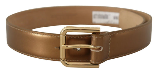  - Bronze Leather Belt with Gold-Toned Buckle