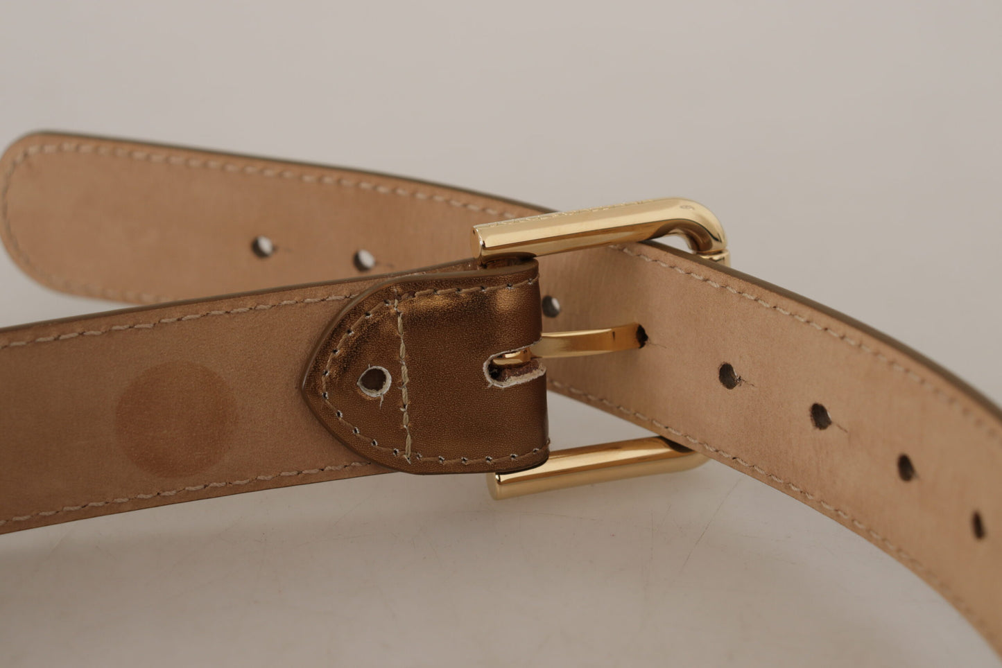  - Bronze Leather Belt with Gold-Toned Buckle