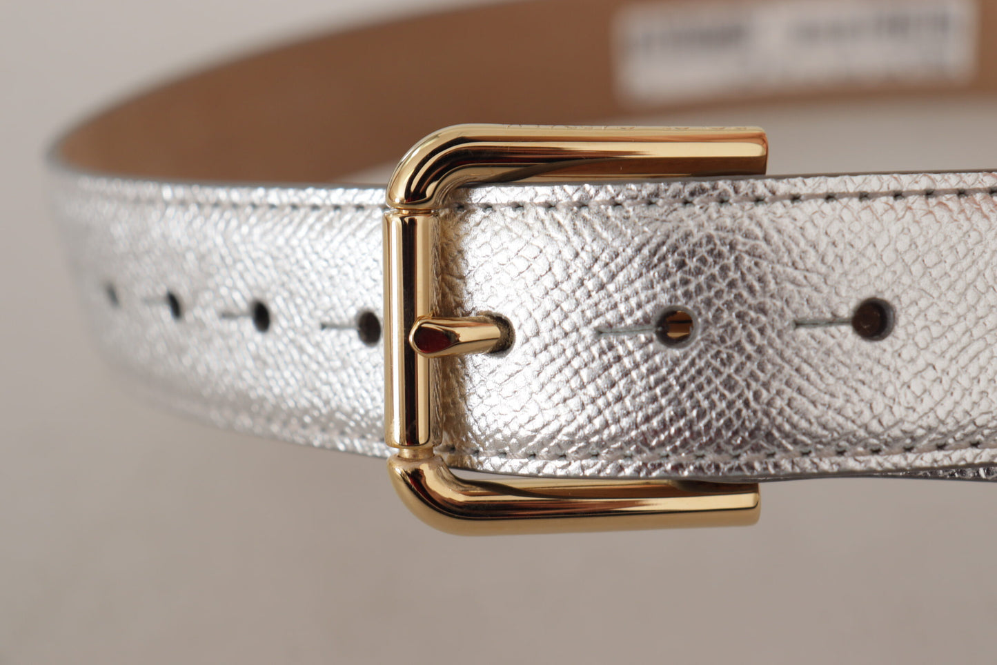  - Elegant Silver Leather Belt with Engraved Buckle