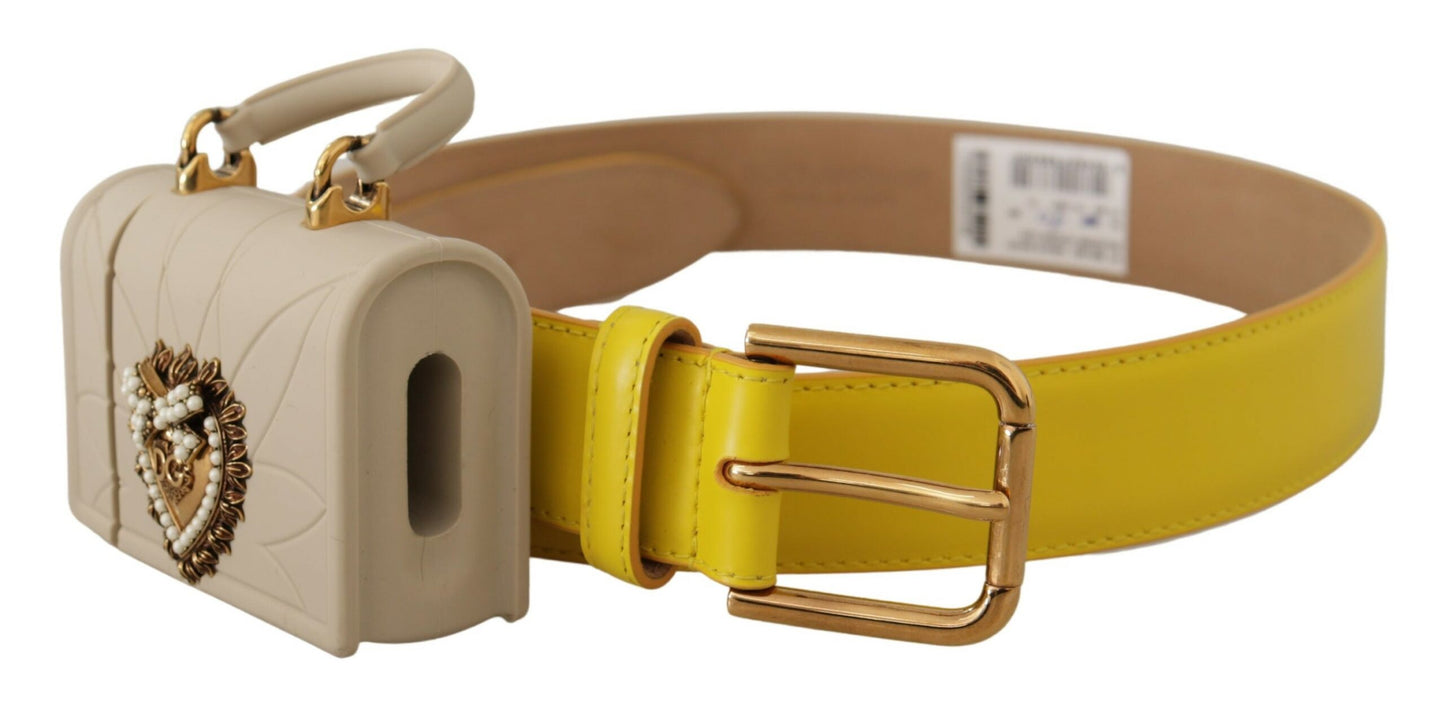  - Chic Yellow Leather Belt with Headphone Case