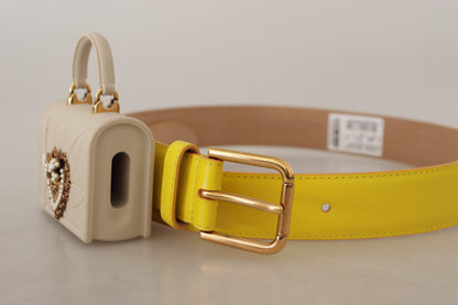  - Chic Yellow Leather Belt with Headphone Case