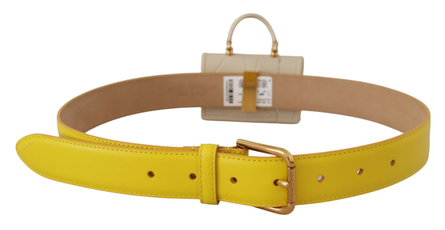  - Chic Yellow Leather Belt with Headphone Case