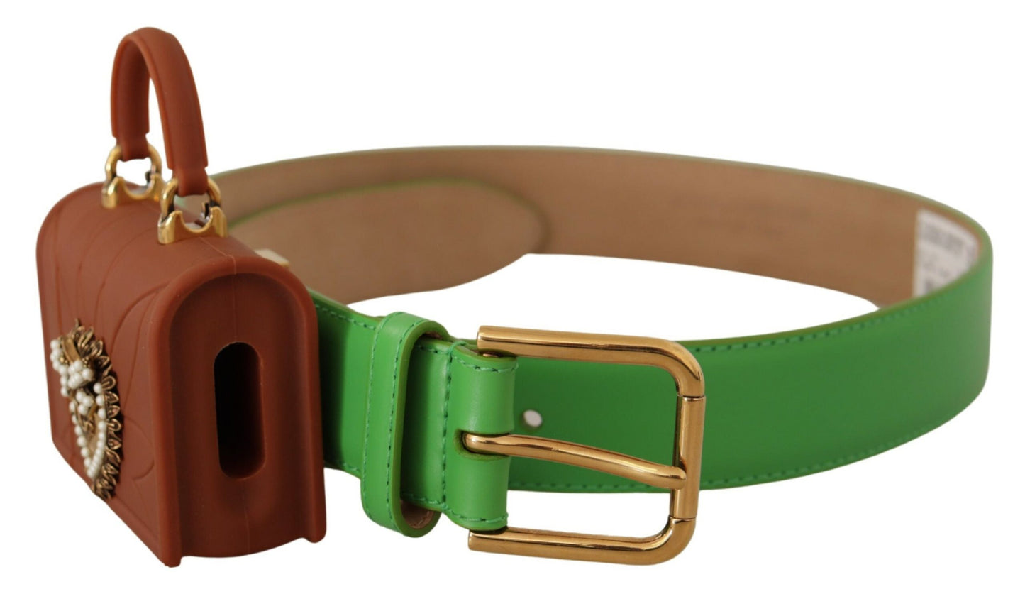  - Chic Emerald Leather Belt with Engraved Buckle