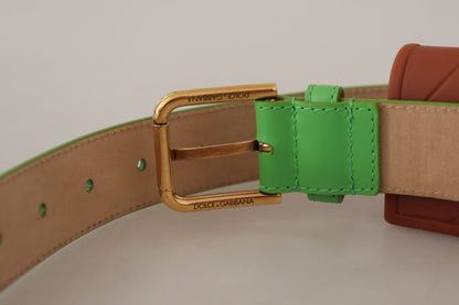  - Chic Emerald Leather Belt with Engraved Buckle